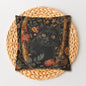 Black Cat Pillowcase Gothic Floral Cushion with Woodland Flowers, Mystical Feline Home Décor
