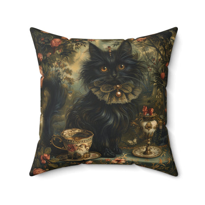 Mystical Cat Pillow, Halloween Home Decor, Black Cat Throw Pillow, Witchy Victorian Pillow, Gothic Decorative Pillow