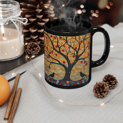 Autumn Apple Tree Art Mug | Black Ceramic Coffee Cup