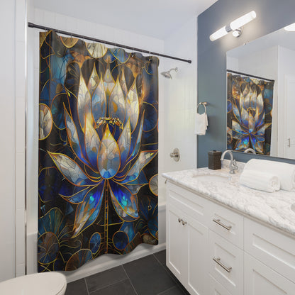 Stained Glass Lotus Flowers Shower Curtains, Art Deco Bathroom Decor, Unique Floral Shower Curtain, Colorful Bath Curtain, Home Spa