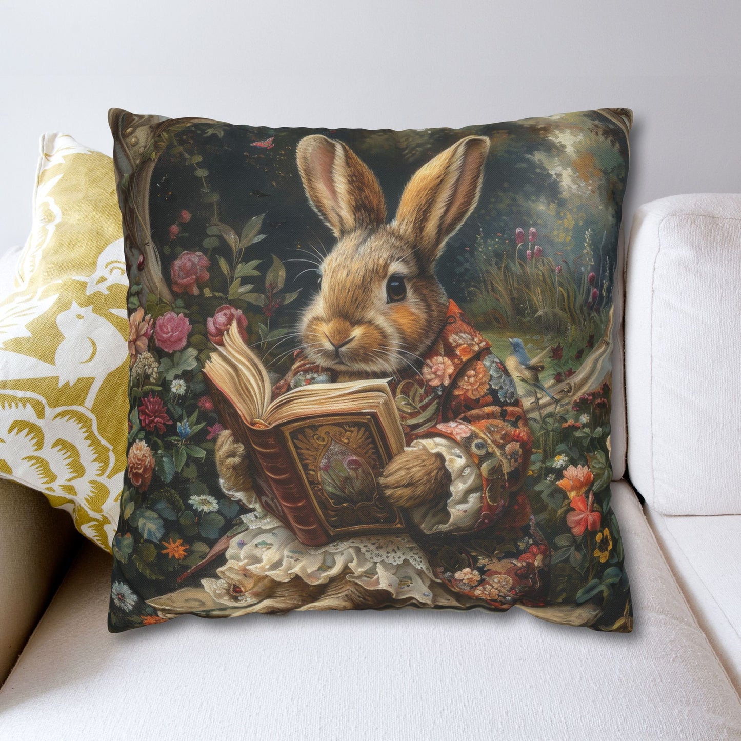 Rococo Bunny With Vintage Book Pillowcase