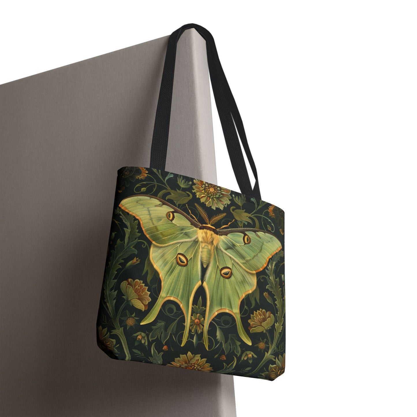 Luna Moth Botanical Tote Bag, William Morris Inspired, Sage Green Nature Bag