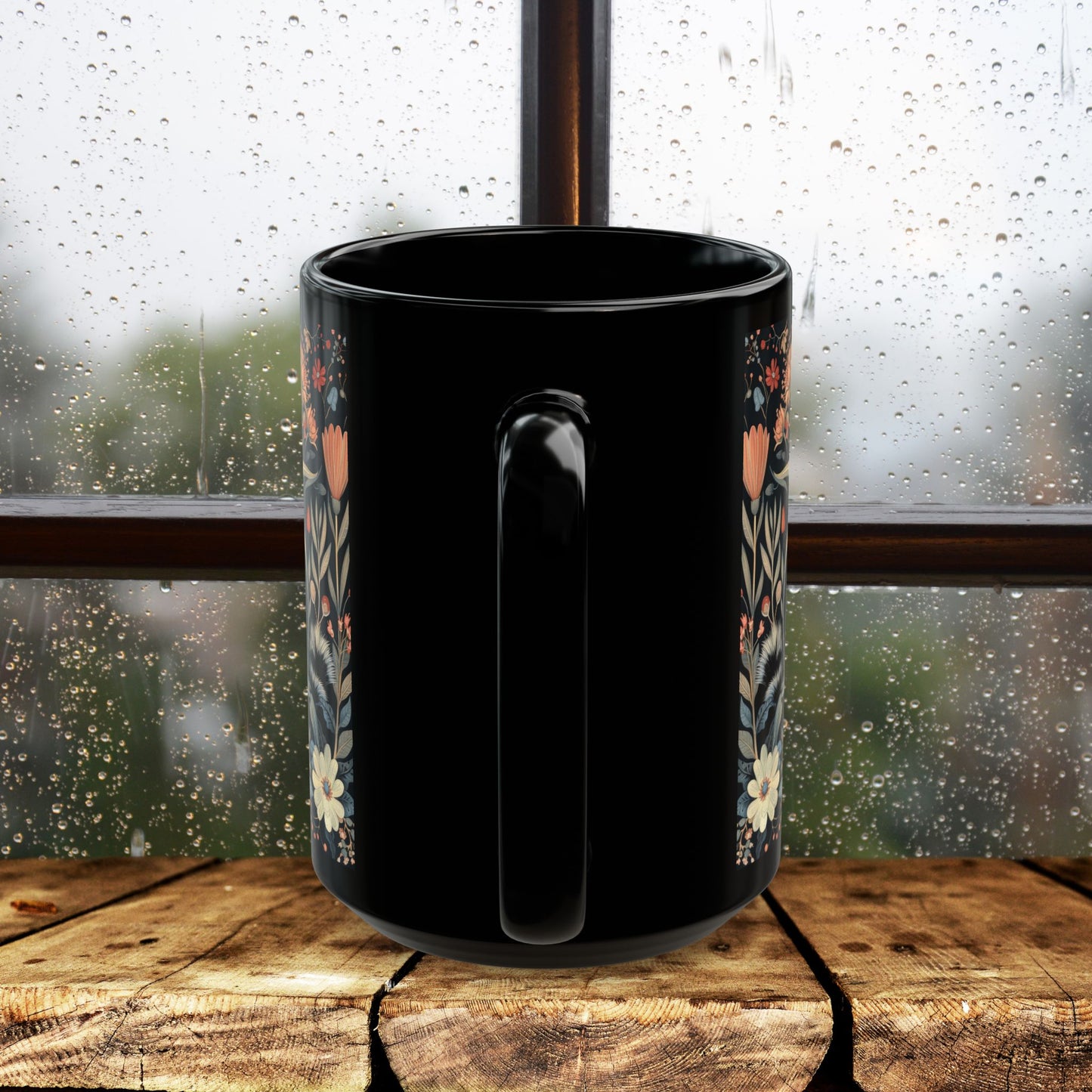 William Morris Inspired Floral Skunk Art Nouveau Coffee Mug For Her Him Ceramic Mug Black Mug 11oz, 15oz