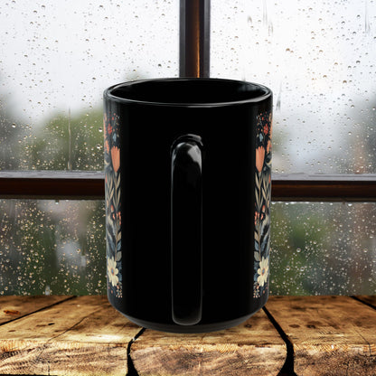 William Morris Inspired Floral Skunk Art Nouveau Coffee Mug For Her Him Ceramic Mug Black Mug 11oz, 15oz