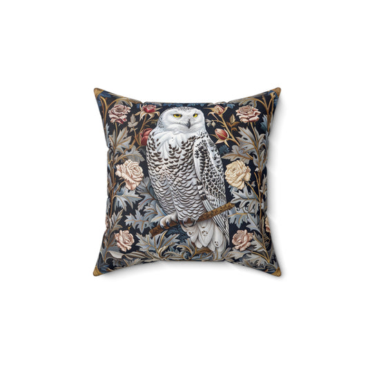 Snowy Owl Frozen Garden Decorative Pillow, William Morris Inspired Vintage Home Decor, Spun Polyester Square Pillow