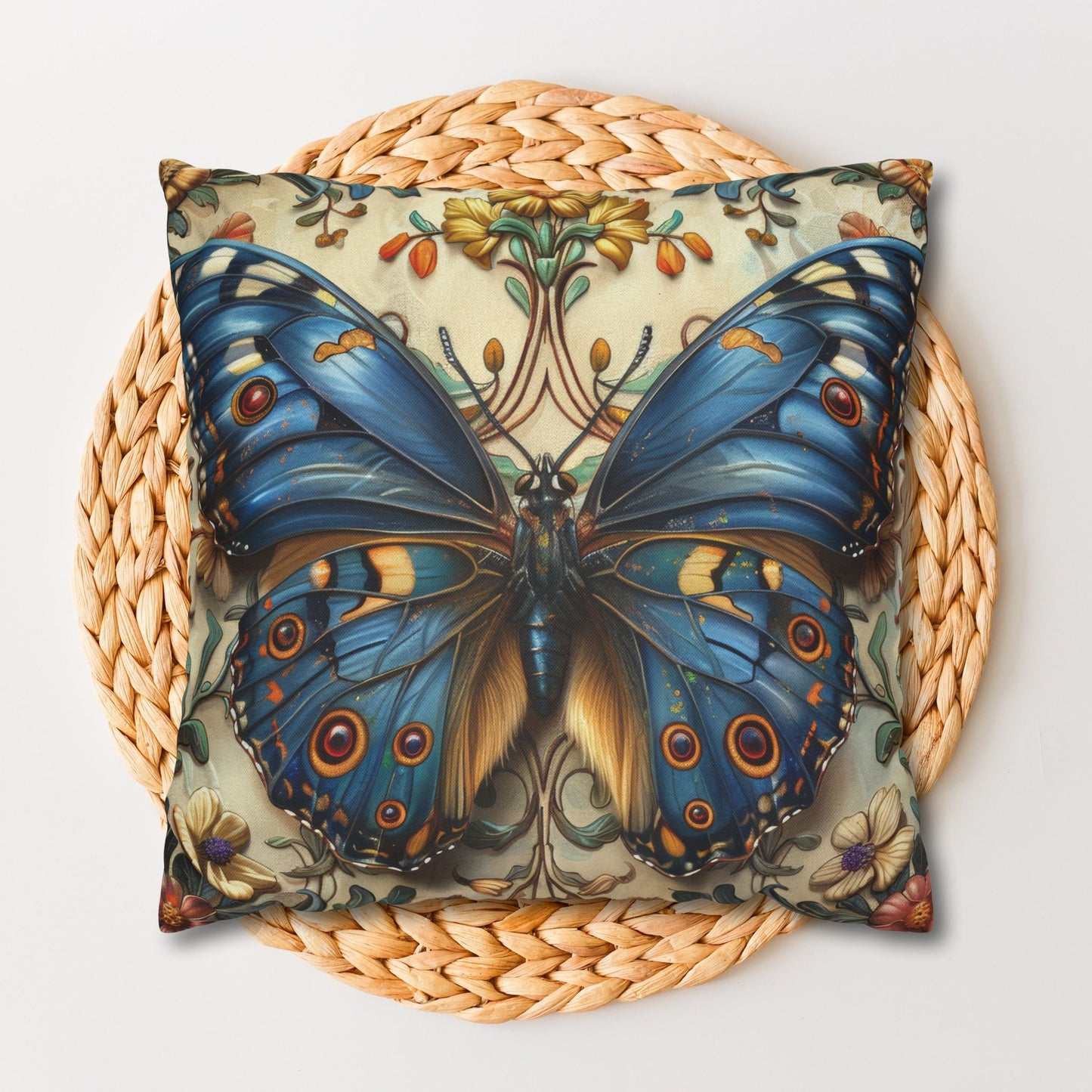Blue Butterfly Decorative Pillowcase - Nature-Inspired Home Accent