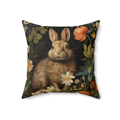 William Morris Inspired Bunny Rabbit Pillow, Decorative Rabbit Cushion, Spun Polyester Square Pillow