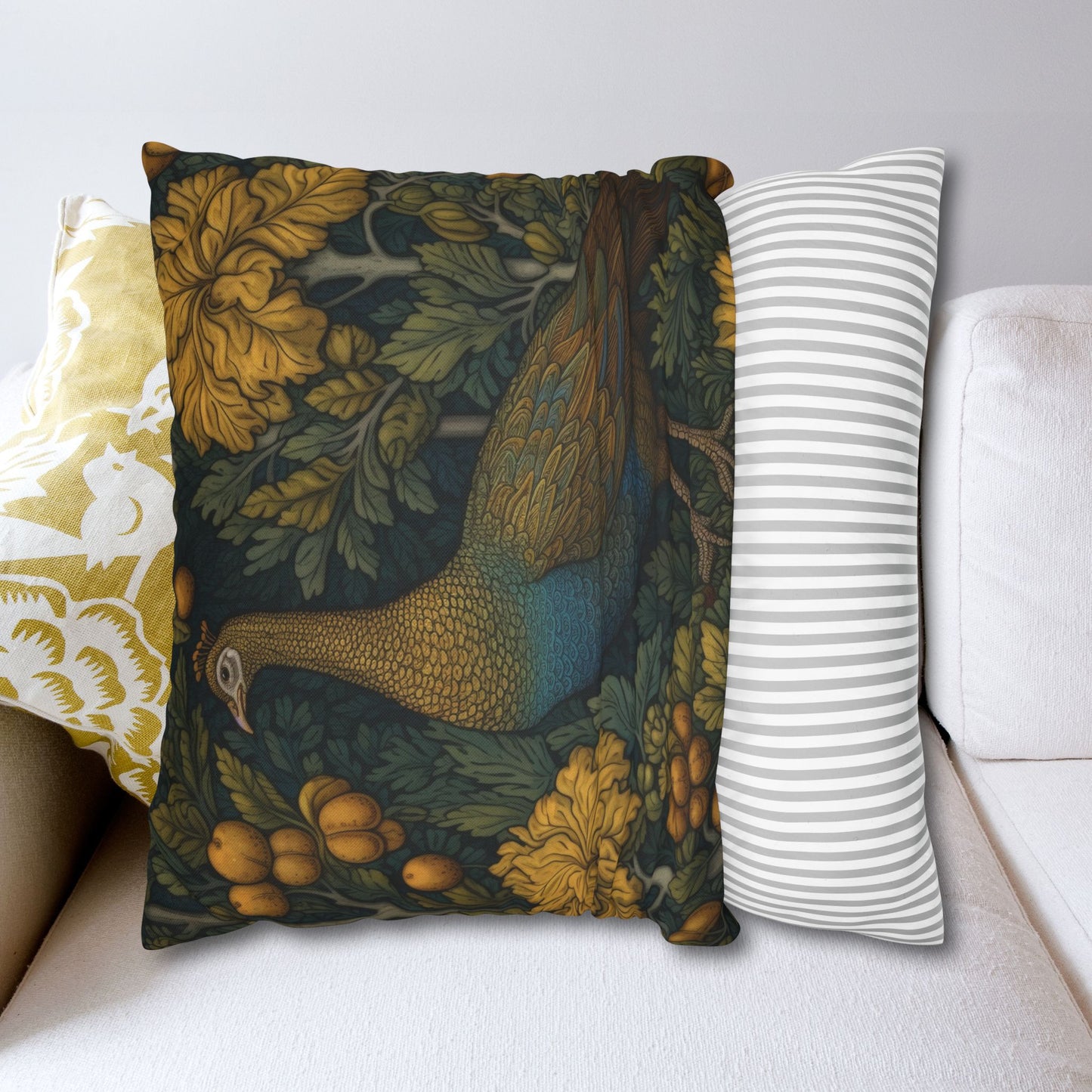 William Morris Inspired Wild Turkey Pillowcase: Botanical Cottagecore Decor
