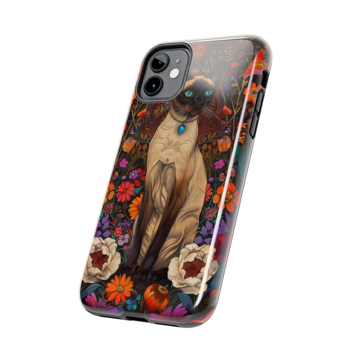 Art Deco Siamese Cat In The Style of William Morris iPhone Tough Case