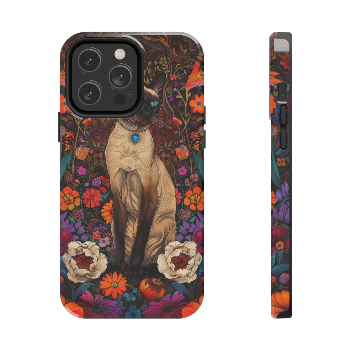 Art Deco Siamese Cat In The Style of William Morris iPhone Tough Case