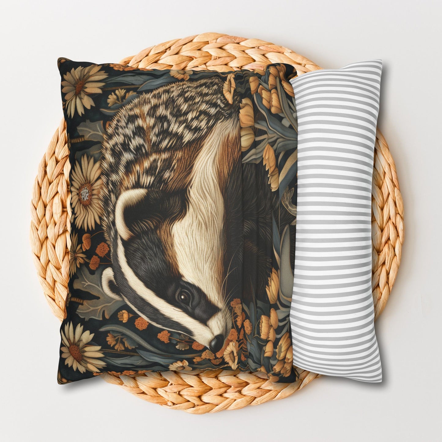 William Morris Inspired Botanical Badger Decorative Pillowcase