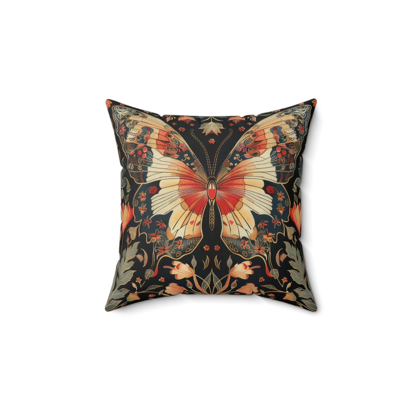 Enchanting Butterfly in the Style of William Morris, Woodland Blossoms Floral Botanical Pillow