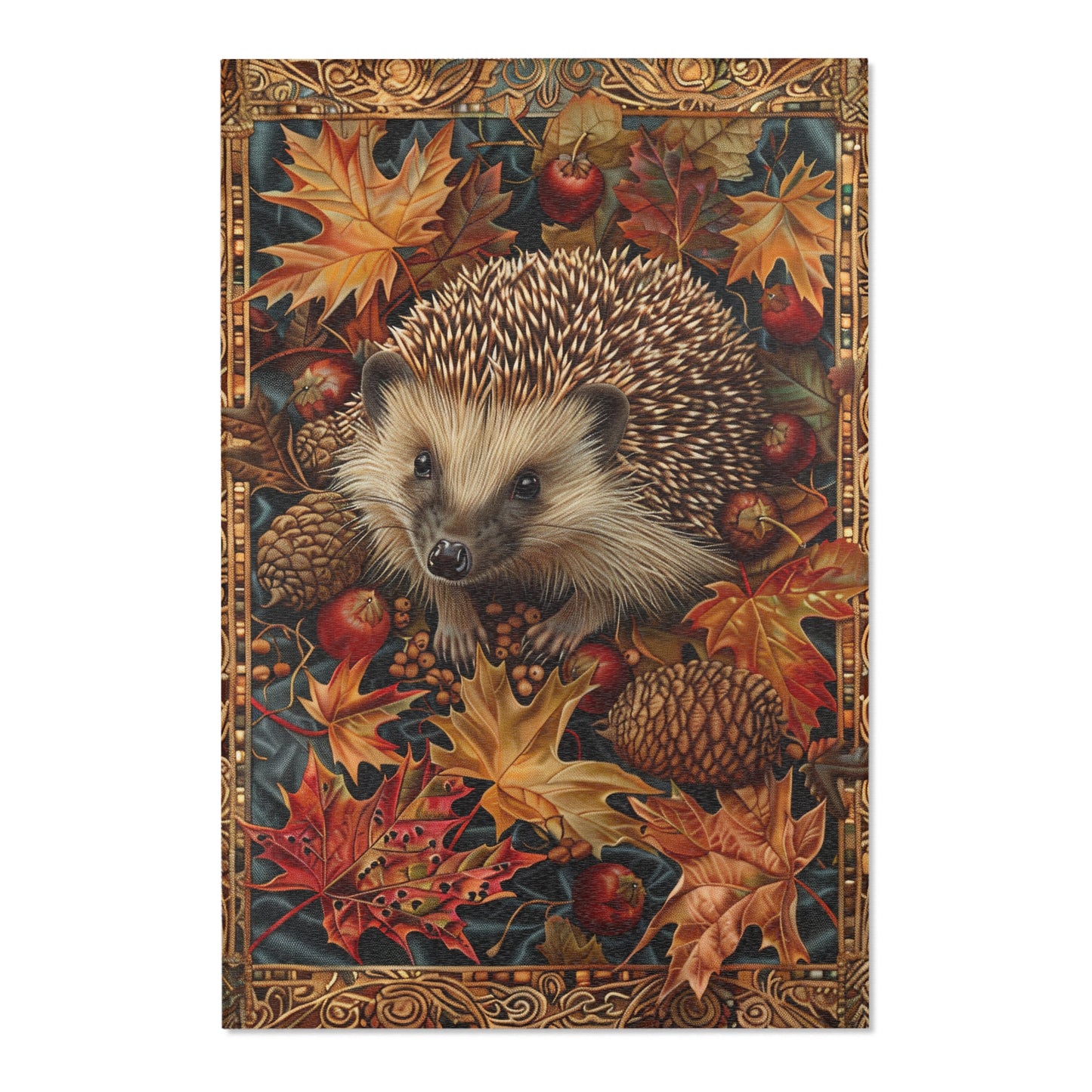 Hedgehog Acorns Autumn Leaves, Art Deco Style Home Decor, Hedgehog Rectangle Area Rug, Hedgehog Living Room Fall Season Carpet Decor