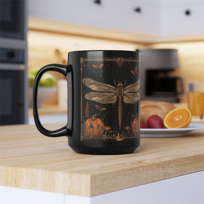 Art Deco Halloween Dragonfly Pumpkins Coffee Mug For Her Him Ceramic Mug Black Mug  11oz, 15oz