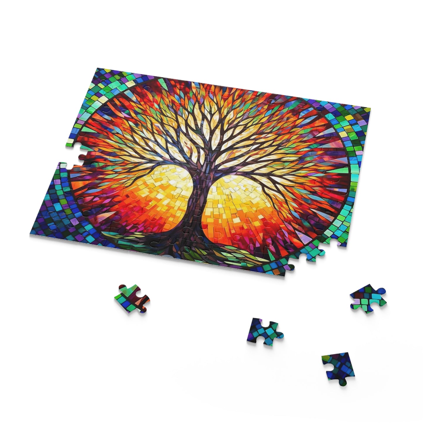 Colorful Tree of Life Mosaic Stained Glass Puzzle (120, 252, 500-Piece) Gift-Ready Box, Adult Jigsaw Puzzle