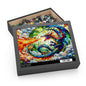 Colorful Dragon Stained Glass Jigsaw Puzzle Box (120, 252, 500-Piece) Adult Jigsaw Puzzle, Gift Him Her