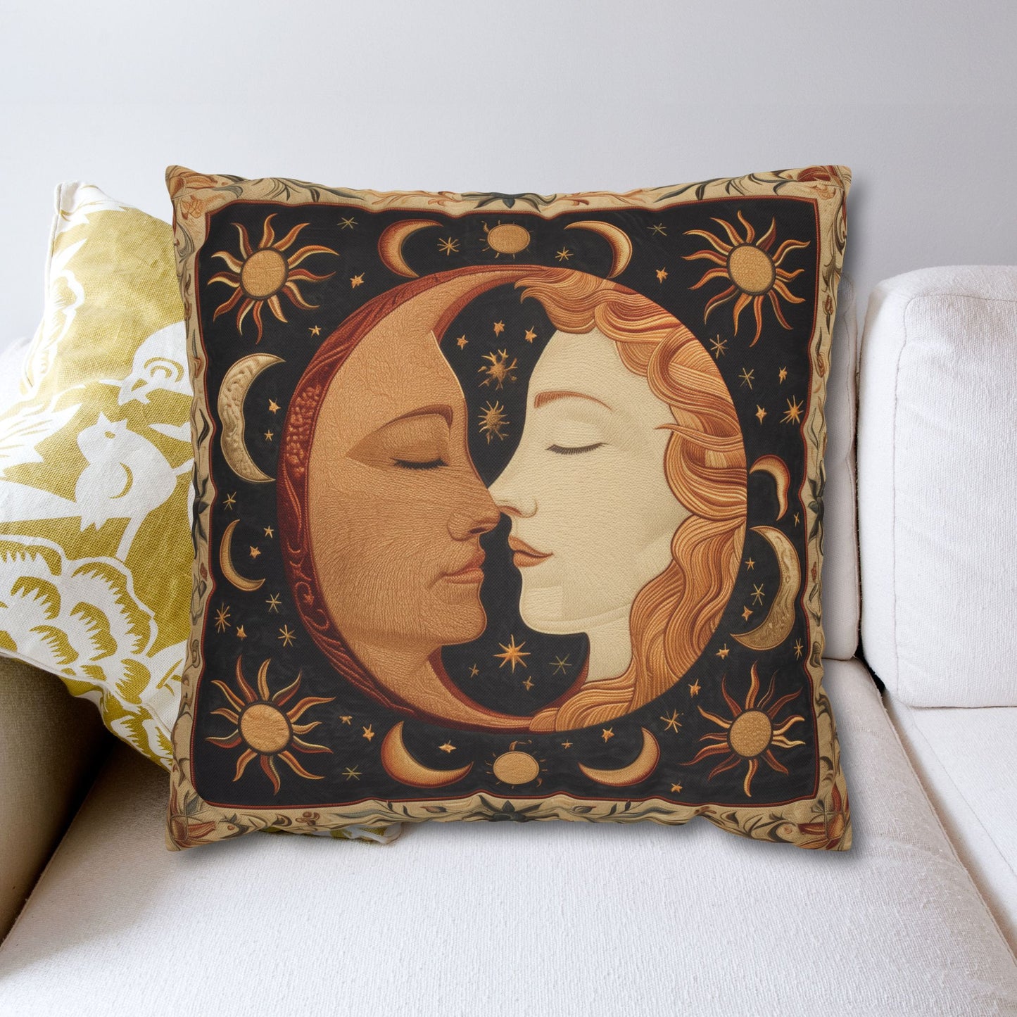 Celestial Harmony Pillow,case Moon & Sun Design, Boho Decor, Cozy Home Accent, Starry Night Gift, Astrology Lovers