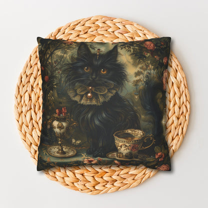 Mystical Cat Pillowcase, Halloween Home Decor, Black Cat Throw Pillow, Witchy Victorian Pillow, Gothic Decorative Pillow