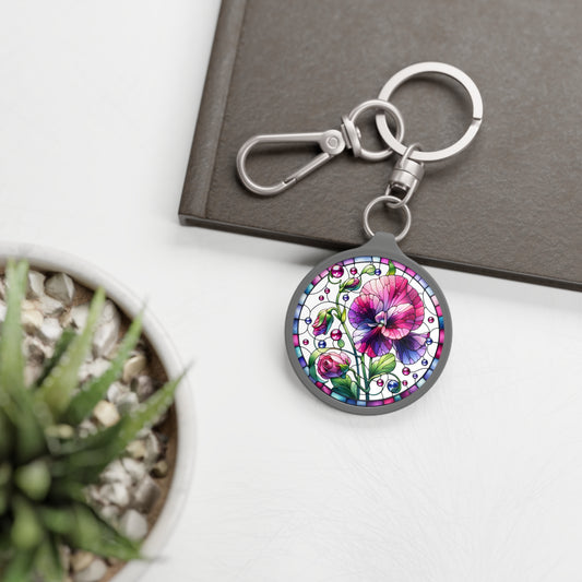 April Sweet Pea Keyring Tag Birth Month Flower,Sweet Pea Faux Watercolor Stained Glass,