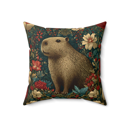 Capybara Floral Pillow, William Morris Style Botanical Animal Cushion for Cozy Home Decor