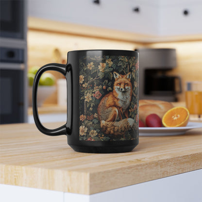 Forest Fox William Morris Inspired | Fox Ancient Black Coffee Mug For Her Him Ceramic Mug Black Mug 11oz, 15oz