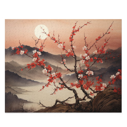 Japanese plum blossoms in moonlight, vintage ink (120, 252, 500-Piece) Adult Jigsaw Puzzle, Gift Him Her