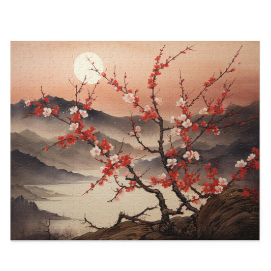 Japanese plum blossoms in moonlight, vintage ink (120, 252, 500-Piece) Adult Jigsaw Puzzle, Gift Him Her