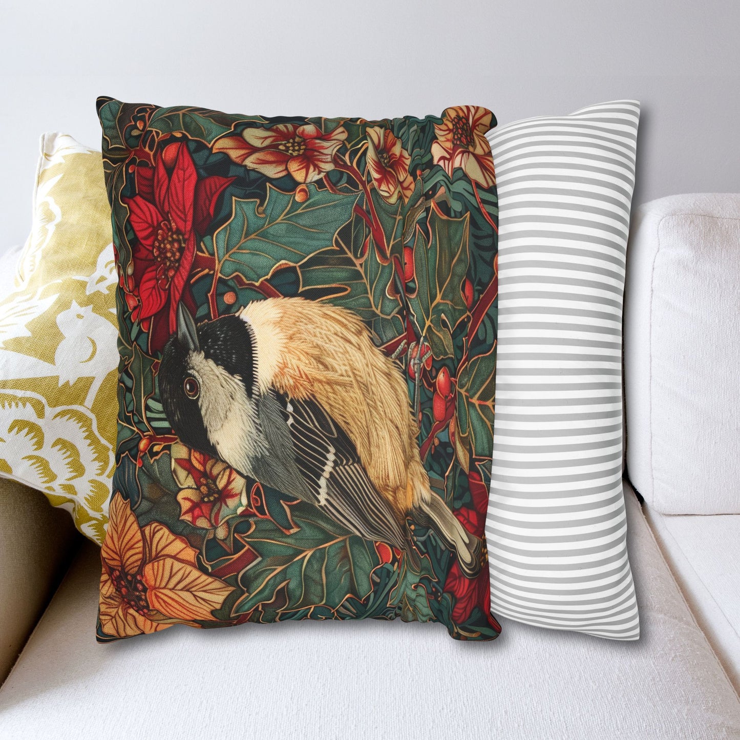 Chickadee Pillowcase: Vintage Winter Floral Accent Cushion