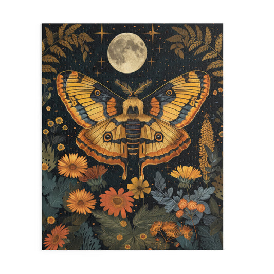 William Morris Inspired the Moon and Night Butterfly Jigsaw Puzzle Box | Cottage-core Art Nouveau Puzzle (120, 252, 500 piece)