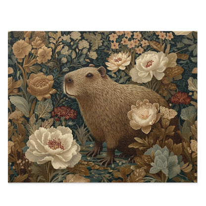 Vintage Capybara Floral Puzzle, Botanical Woodland Jigsaw for Relaxing Mindful Play