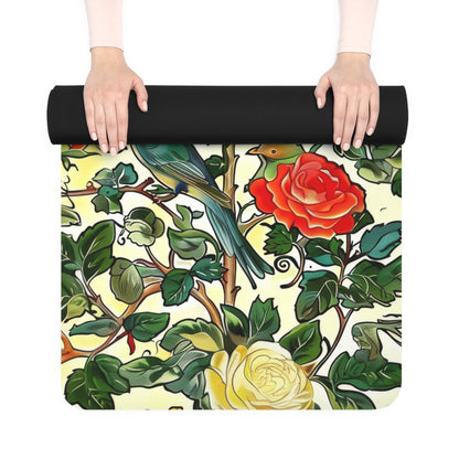 William Morris Inspired Birds and Roses Pattern Print Yoga Mats, Pilates Mat, Eco-Friendly Workout Mat, Non-Slip Exercise Mat, Yoga