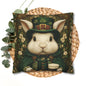 Leprechaun Bunny Decorative Pillowcase, St Patrick Day William Morris Style Rabbit Cushion