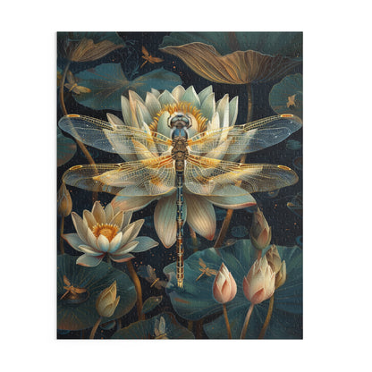 Art deco of Dragonfly Water Lily Jigsaw Puzzle (120, 252, 500-Piece) Family Jigsaw Puzzle, Puzzle Box Gift