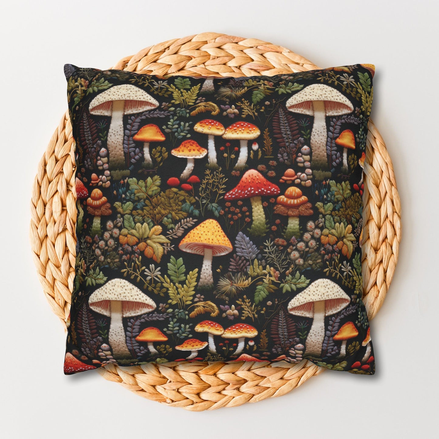 Forest Mushrooms Embroidery Pattern Pillowcase