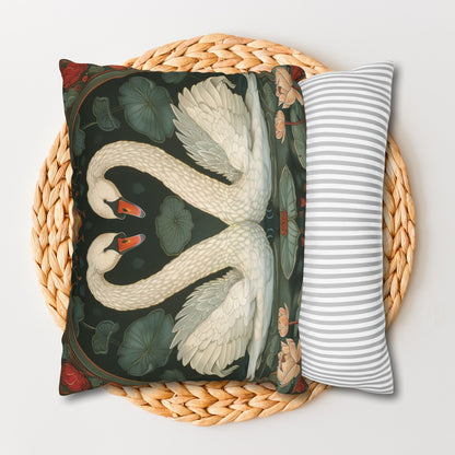 Art Nouveau White Swans Lotus Flowers Pillowcase