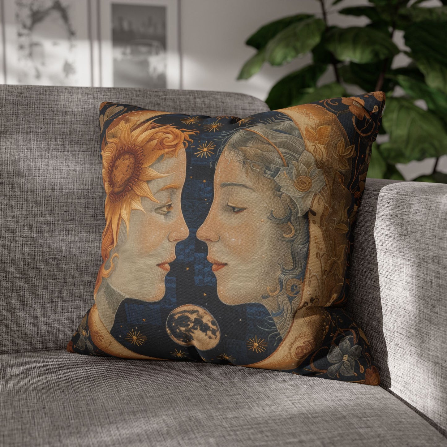 Celestial Embrace Pillow case| Moon & Sun Decor, Astrology Home Accent, Cozy Gift for Astrology Lovers, Living Room Cushion, Boho Pillow