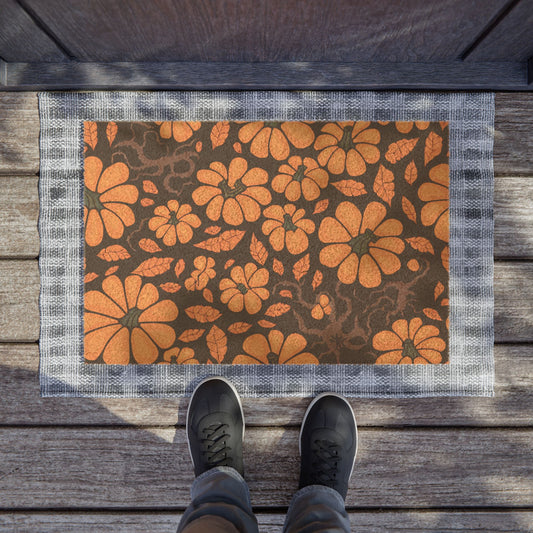 Fall Pumpkins Pattern Doormat, Eco-friendly Decorated Dorrmat, William Morris Art Nouveau, For Indoor/Outdoor Use, 24" × 16"