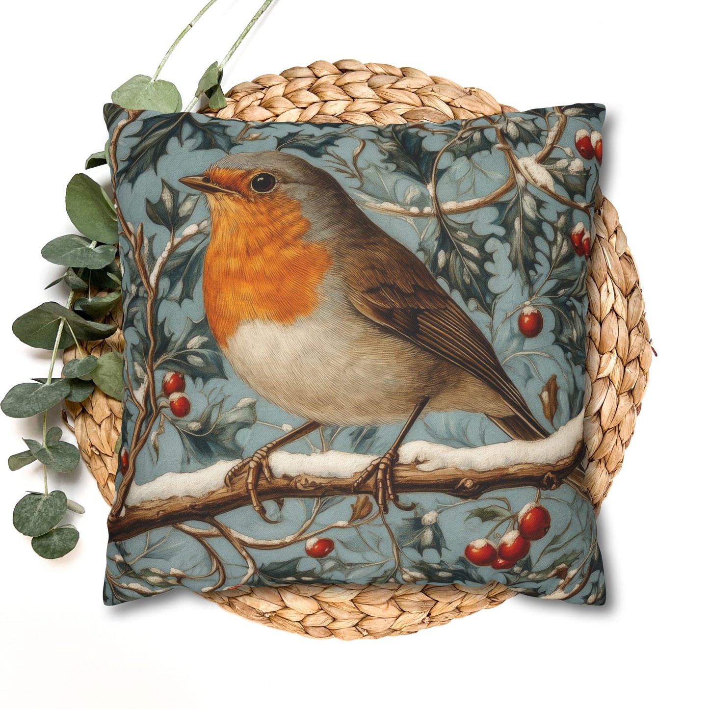 Robin Winter Berries Pillowcase: William Morris Inspired Home Decor