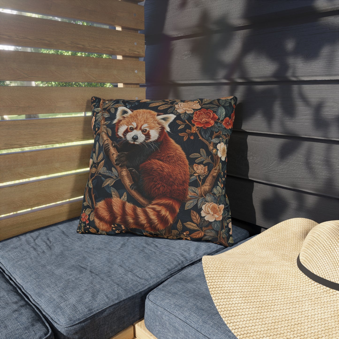 Red Panda Outdoor Pillow, Woodland Animal Throw Pillow, Botanical Cushion, Cute Wildlife Decor, Forest Accent Pillow, Nature Lover Gift, Rustic Cabin Pillow