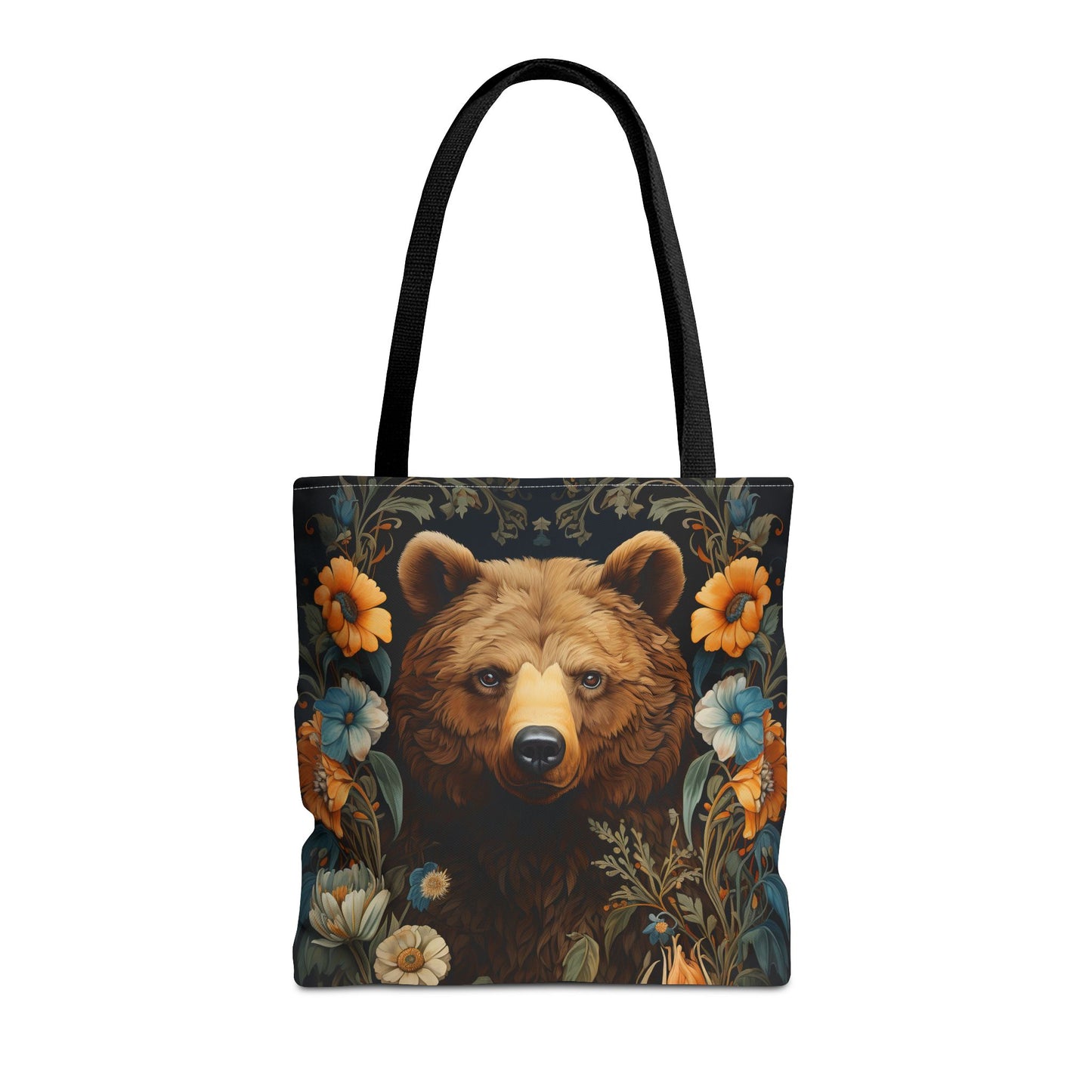 Forest Bear Tote Bag, William Morris Inspired Woodland Bear Shopping Bag, Moody Floral Art Nouveau Gifts for Her, Eco-Friendly Carryall