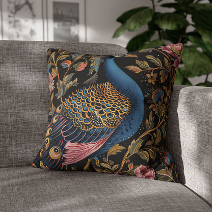 William Morris Inspired Peacock Pillowcase, Forest Floral Art, Peacock Spun Polyester Square Pillowcase