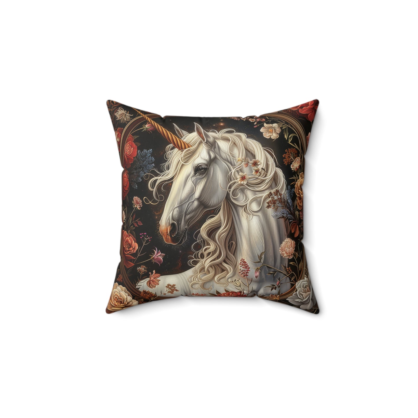 White Unicorn Botanical William Morris Inspired Victorian Pillow Home Decor