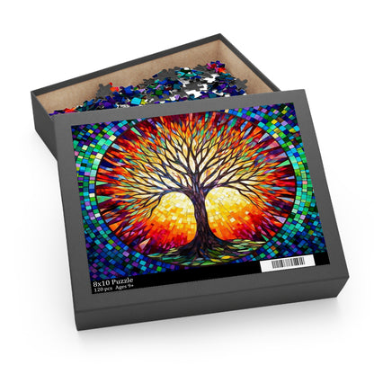 Colorful Tree of Life Mosaic Stained Glass Puzzle (120, 252, 500-Piece) Gift-Ready Box, Adult Jigsaw Puzzle
