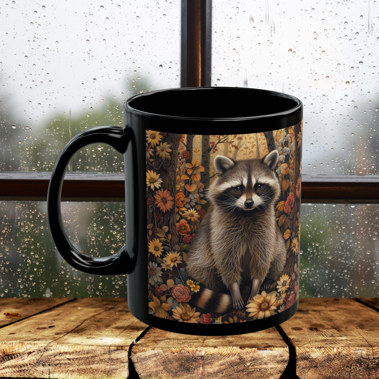 Botanical Raccoon Coffee Mug: Woodland Fall Ceramic Drinkware