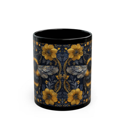 Bumblebee Gold Botanicals William Morris Inspired Black Coffee Mug For Her Him Ceramic Mug Black Mug 11oz, 15oz