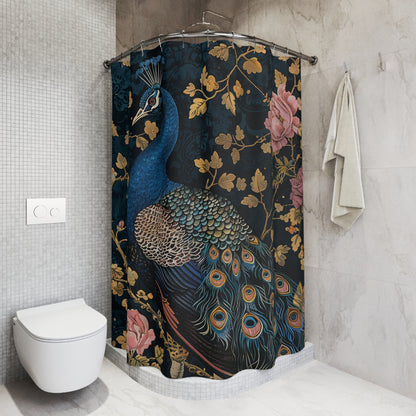 William Morris Inspired Art Deco Peacock Bathroom Decor Nature Pattern Shower Curtain