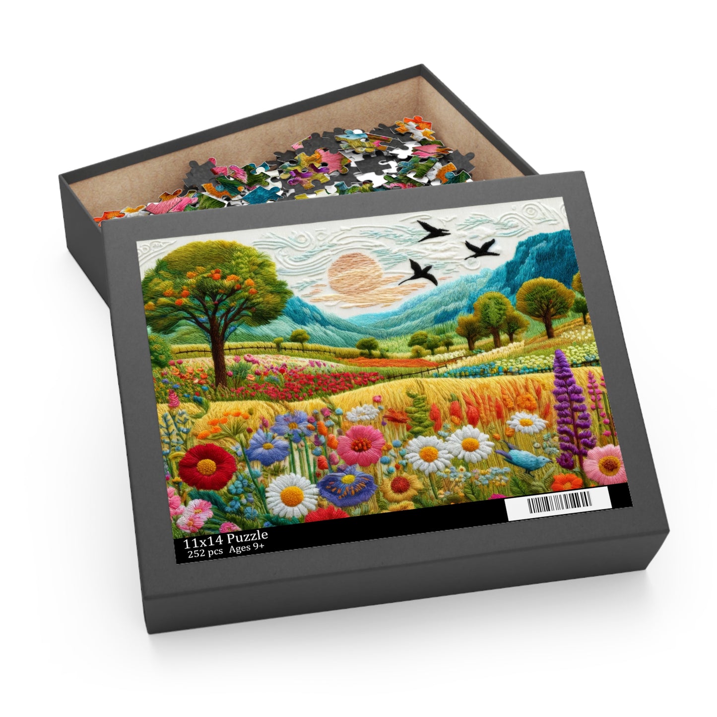 Embroidered Spring Wildflowers Jigsaw Puzzle (120, 252, 500-Piece) Gift-Ready Box, Adult Jigsaw Puzzle