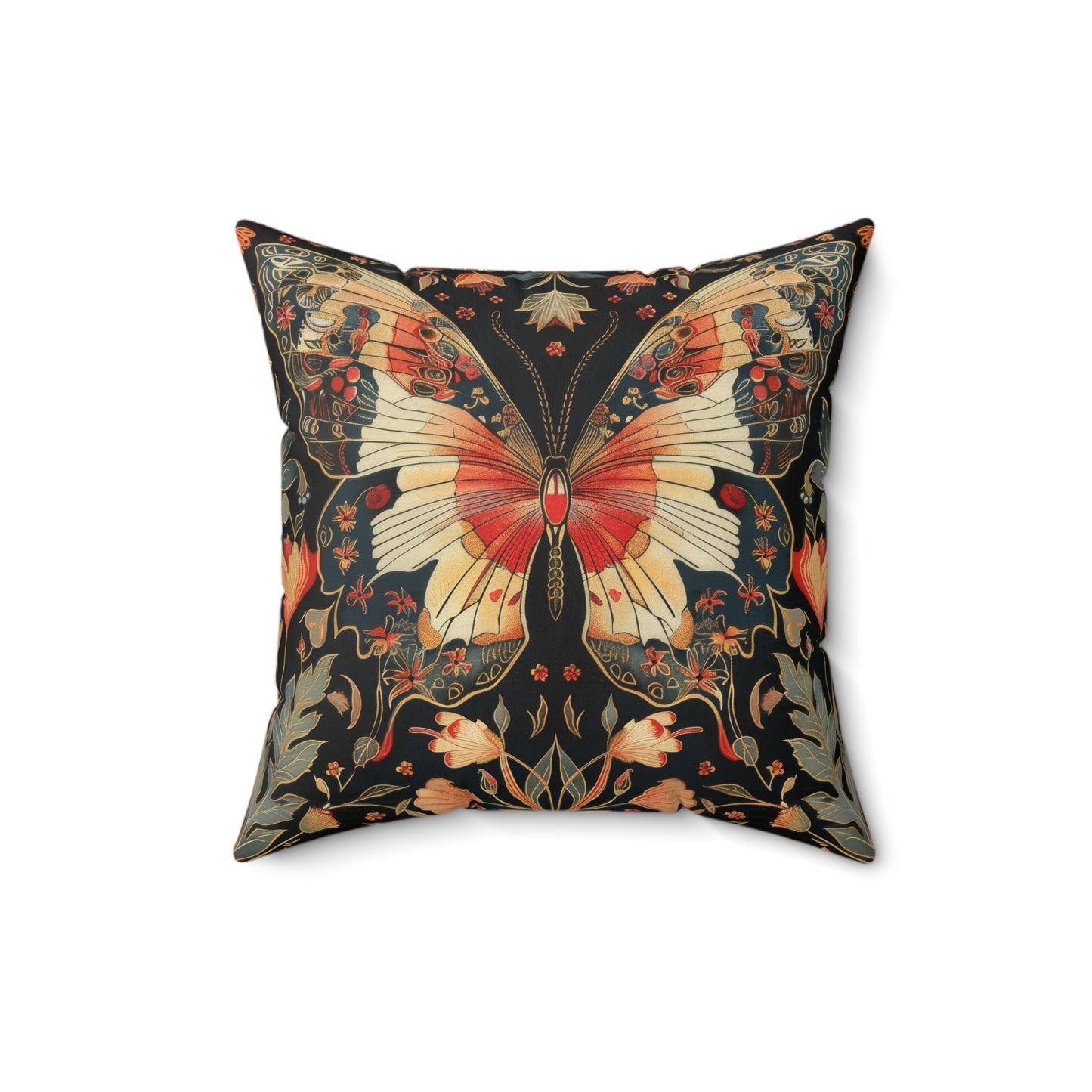 Enchanting Butterfly in the Style of William Morris, Woodland Blossoms Floral Botanical Pillow