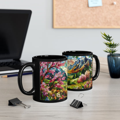 Faux Stained Glass Spring Mountain Coffee Mug | Nature Inspired | Outdoor Design | Gift for Nature Lover Coffee Mug 11oz, 15 oz