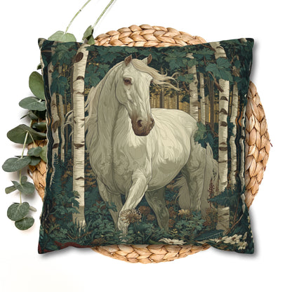 White Horse Forest Pillowcase, Decorative Square Throw Pillow Cover